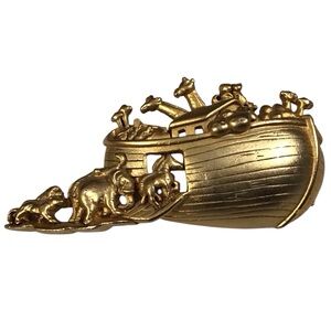 AJC Noahs Brooch Gold Tone Animals Cars Giraffes Camels Costume Fashion Jewelry